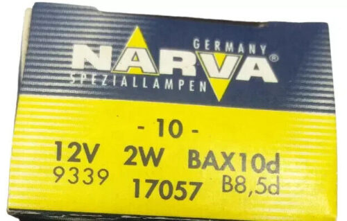 Narva 12V 2W 9339 PLASTIC BASE LAMPS Bax 10d 8,5d green 17057 8GA007997-081 W202