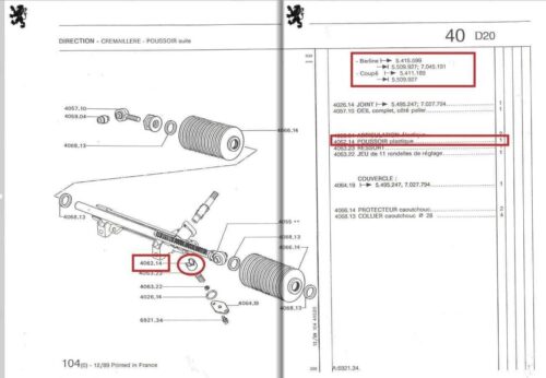 Peugeot 104 Steering Rack Plunger SASIC 0624144 Bush, Steering Shaft  406214